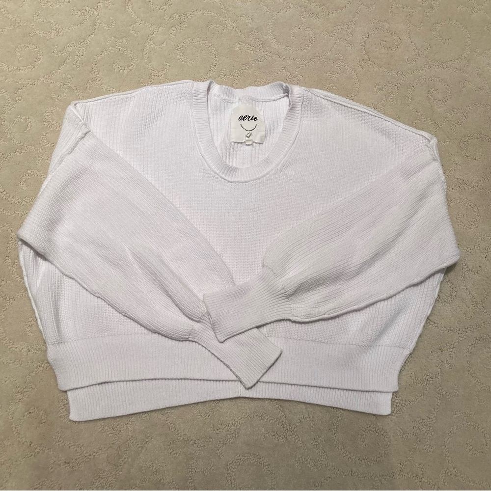 Aerie Bright White Knit Oversized Crop Sweater Small